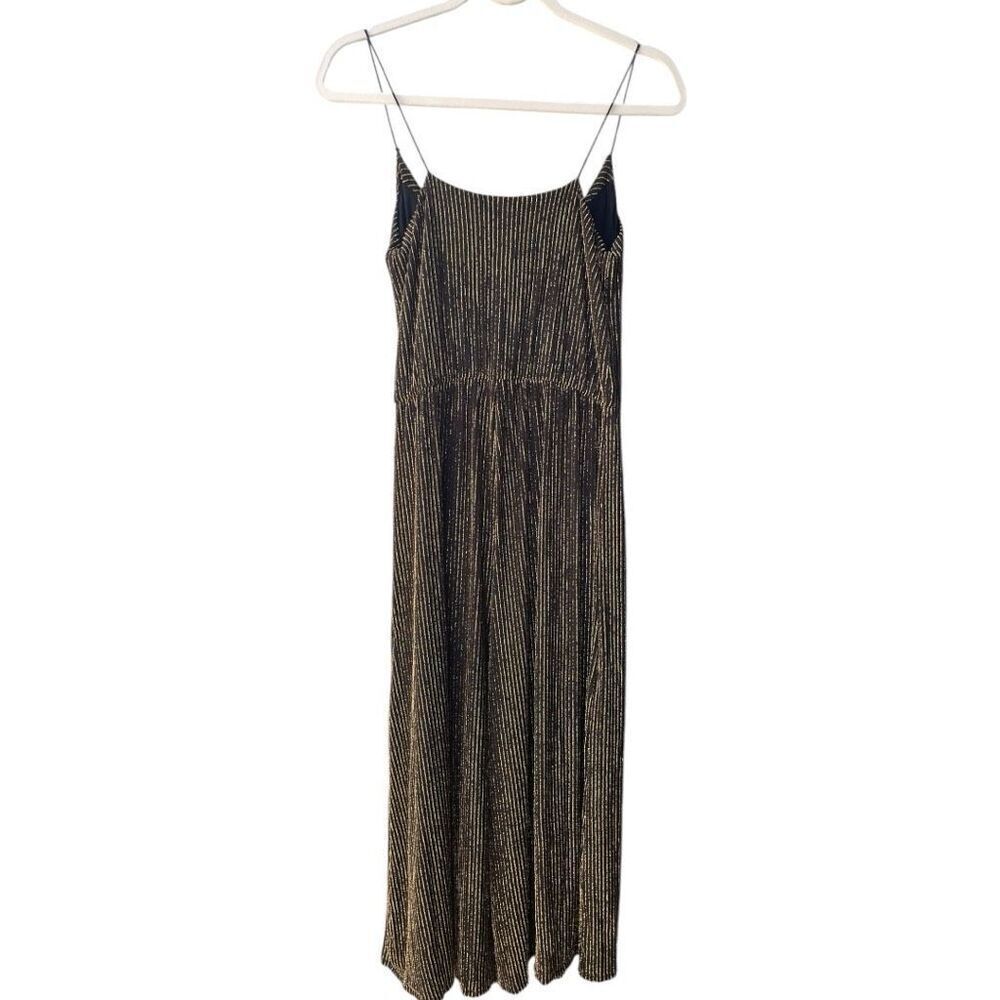 Zara Black Gold Soarkle Wide Leg Jumpsuit Size Medium-SALE